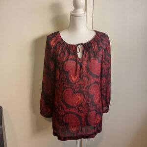 Loft long sleeve blouse size Medium Navy blue/ burgundy